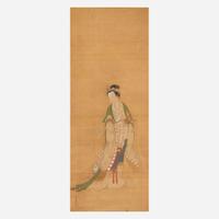 Kano Eisen'in Furunobu (Japanese b.1696-d.1731) 狩野永川 Elegant Maiden with Peach Spray ???
