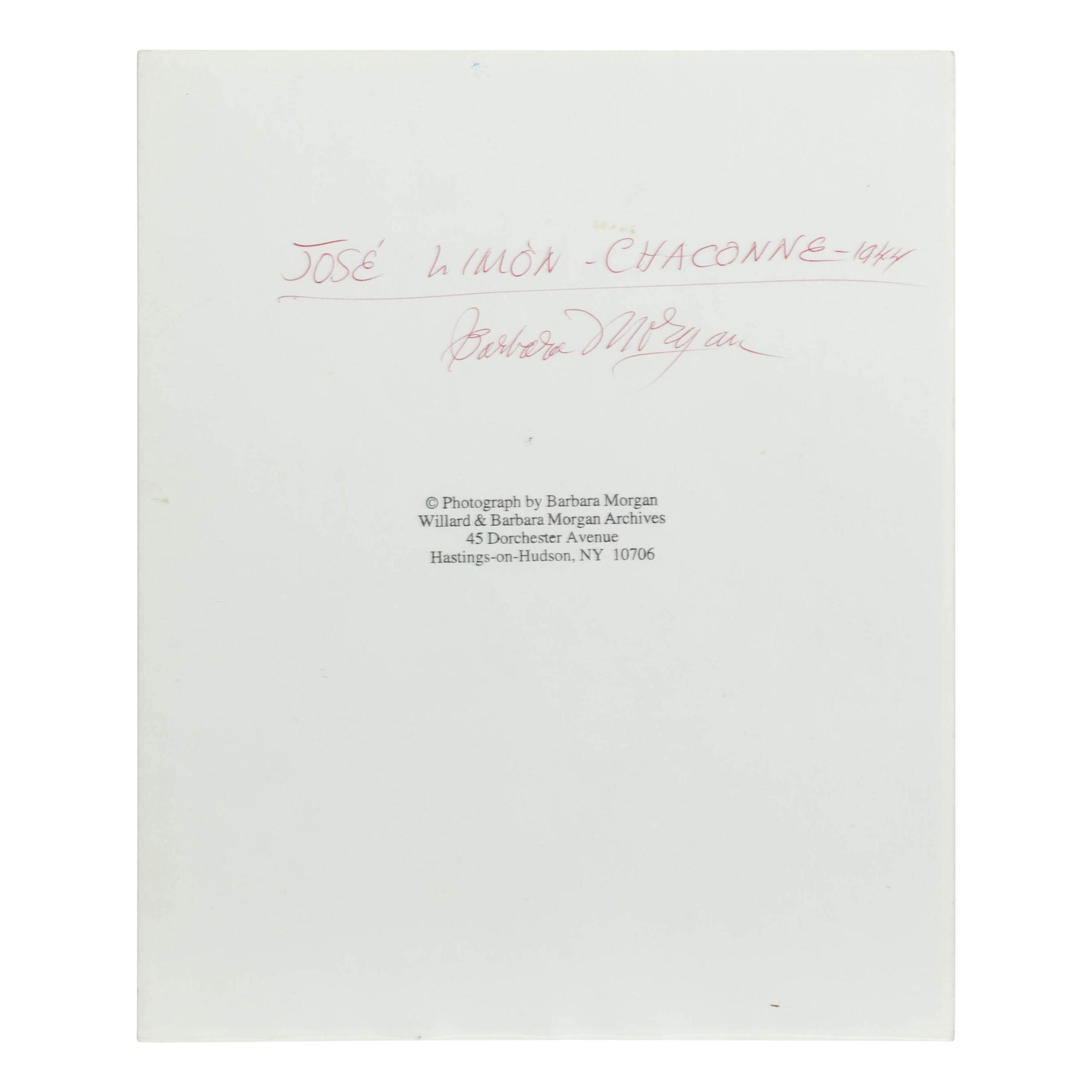 Barbara Morgan (American, 1900–1992) — Three Works ( José Limón, Chaconne , 1944; J osé Limón + Cat in Barbara Morgan Studio , 1944; Merce Cunningham-Totem Ancestor , 1942); printed later