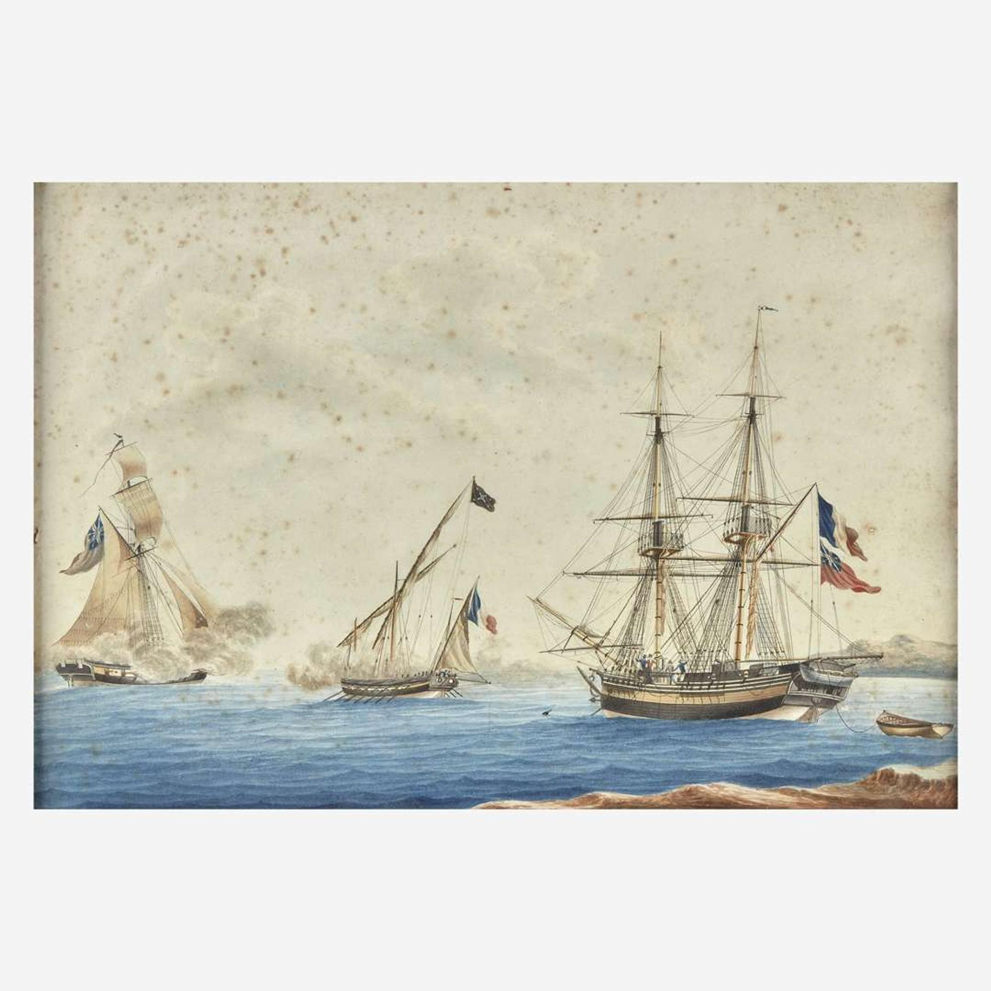 Nicholas Cammillieri (Italian, 1762–1860) Combat du Corsaire 'La Mouche;' together with a companion