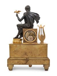 An Empire Style Gilt and Patinated Bronze Figural Mantel Clock