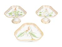 A Pair of Royal Copenhagen Flora Danica Porcelain Triangular Compotes and a Triangular Salad Bowl