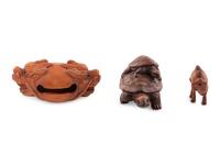 Two Japanese Boxwood Netsuke and An Ojime