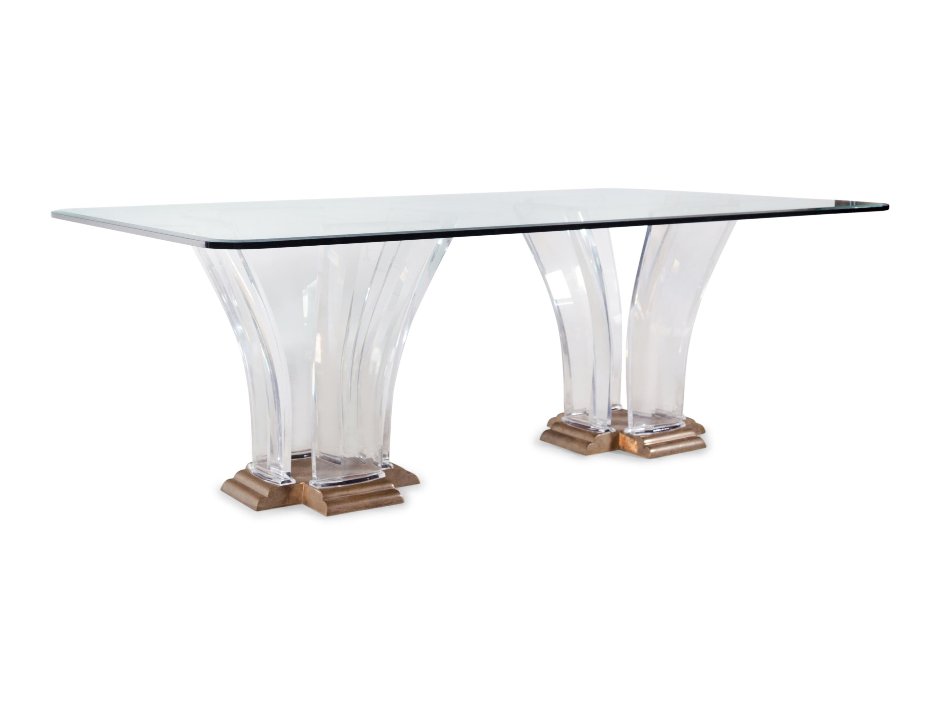 A Jeffrey Bigelow Lucite, Bronze and Glass Dining Table