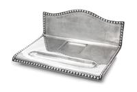 A Swedish Silver Inkstand, G.B. Hallberg, Stockholm, 1924, of rectangular form with a domed backplate, the spot-hammered surface emboss