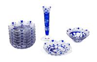 A Collection of Bohemian Blue Cut to Clear Table Articles Diameter of first 6 inches. — SECOND HALF 20TH CENTURY