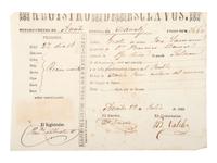 [SLAVERY & ABOLITION]. Partially printed Spanish-language "Registro de Esclavos," a Puerto Rican registration document for enslaved infant "José Laurence." 29 July 1869.