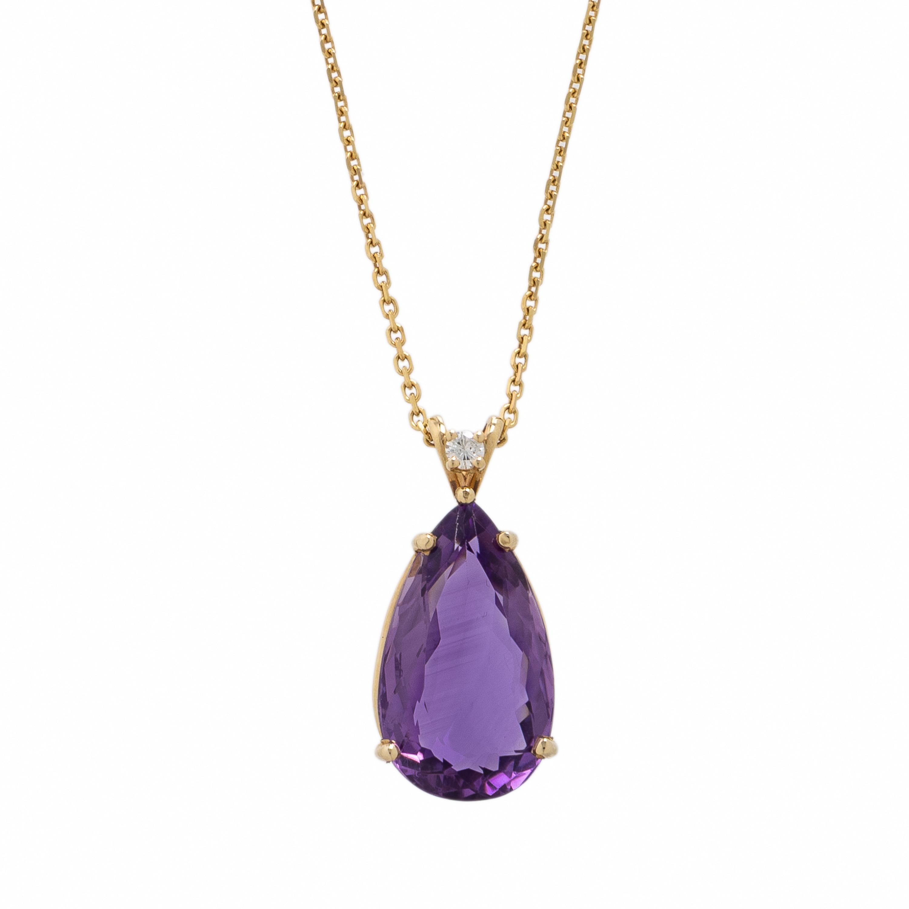 Amethyst, Diamond, and Yellow Gold Pendant Necklace