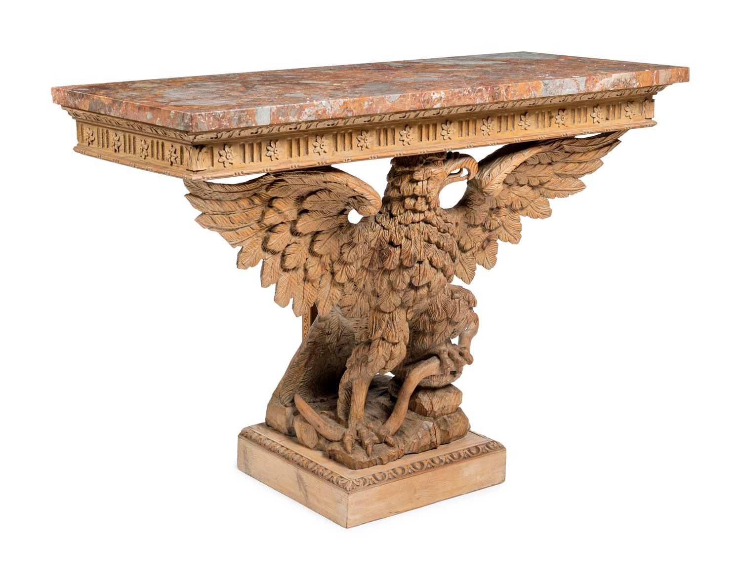A Pair of George II Style Carved Pine Marble-Top Pier Tables