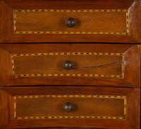 Three French Fruitwood Marble-Top Side Tables
