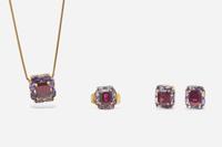An Iolite and Garnet Jewelry Suite