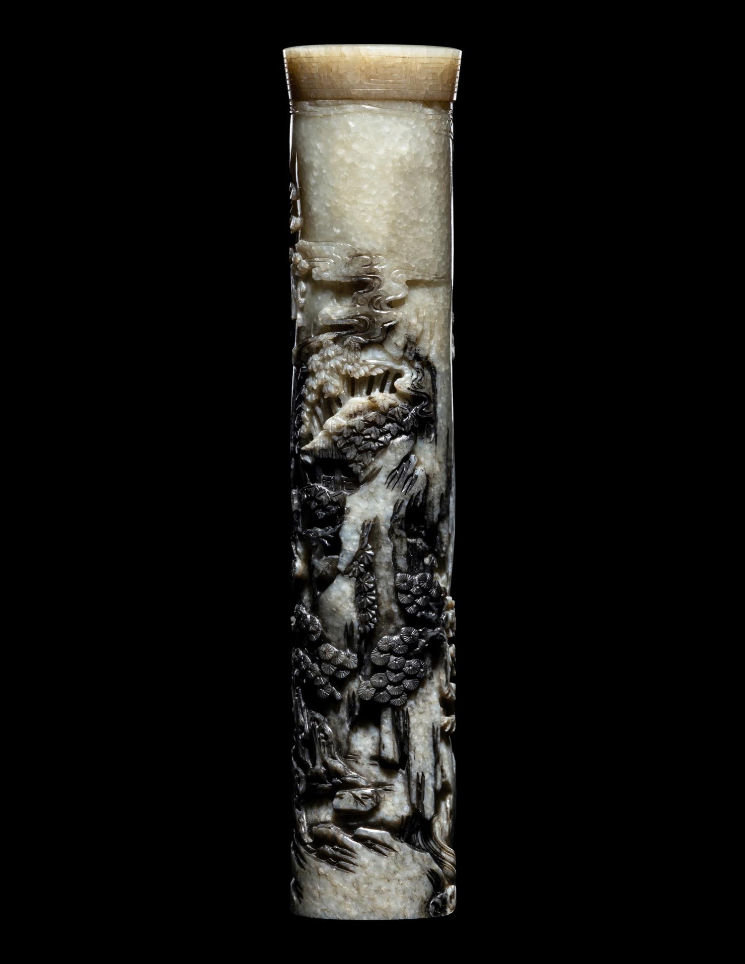 A Carved Black and White Jade Parfumier