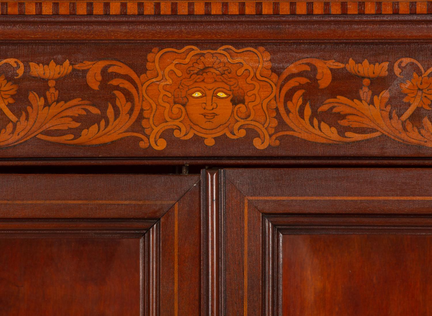 A Dutch Marquetry Style Mahogany Bookcase with Glazed Doors — Early 20th century