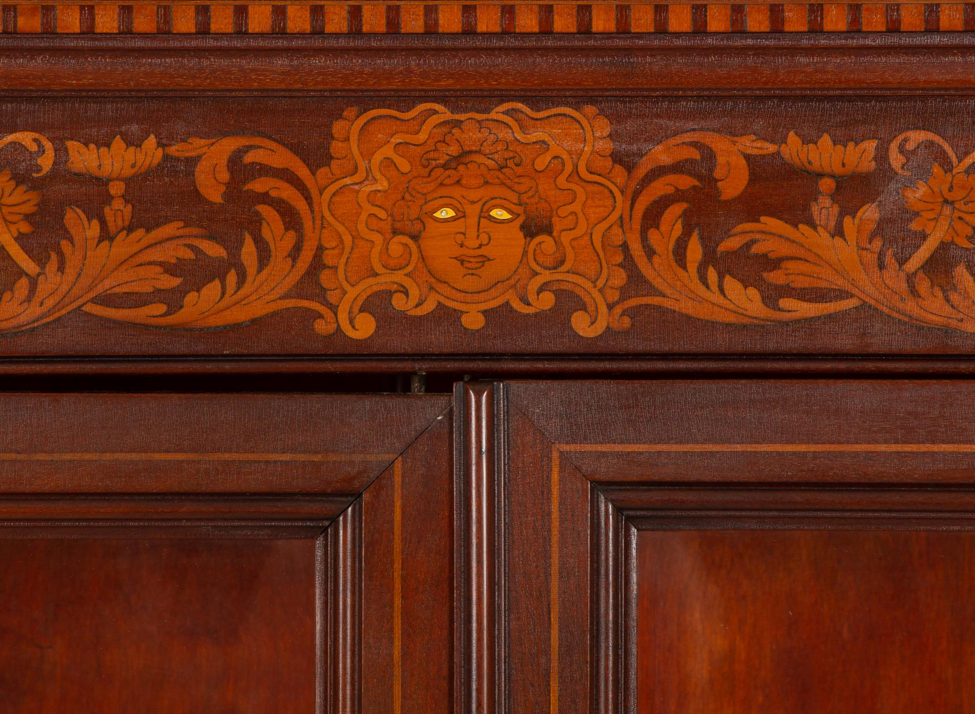 A Dutch Marquetry Style Mahogany Bookcase with Glazed Doors — Early 20th century