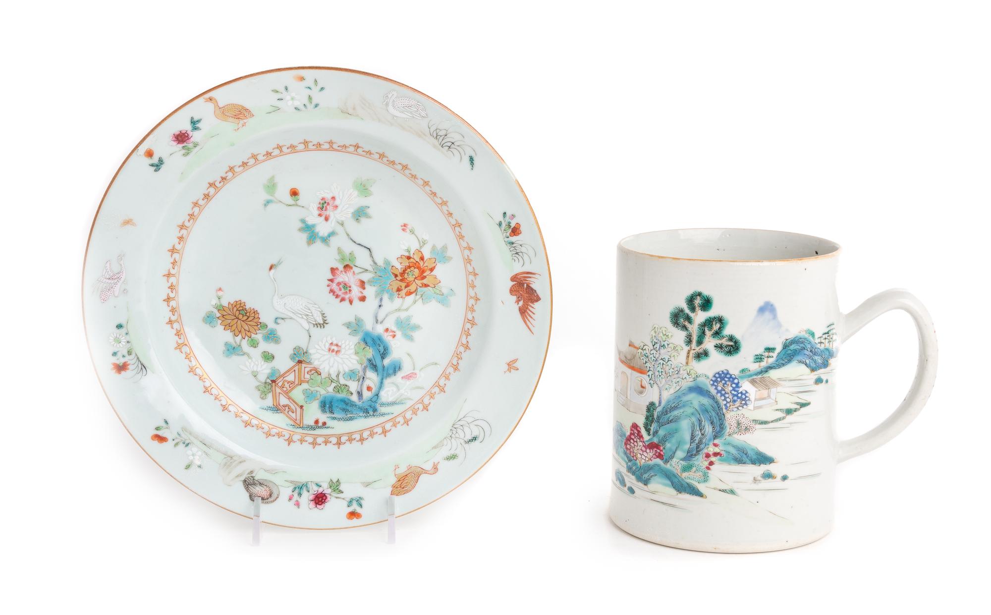 Two Chinese Export Famille Rose Articles Diameter of larger 9 inches. — 18TH/19TH CENTURY