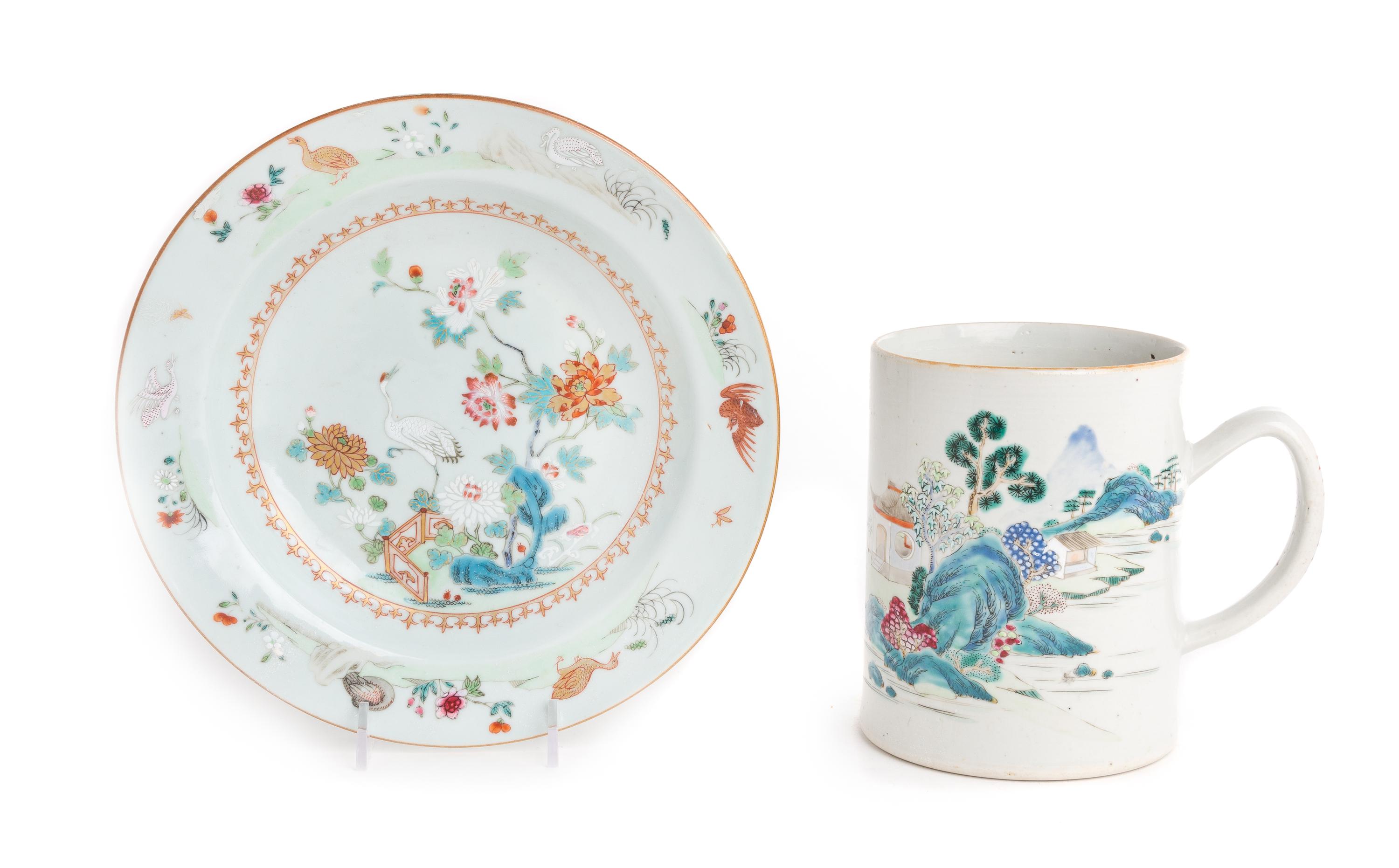 Two Chinese Export Famille Rose Articles Diameter of larger 9 inches. — 18TH/19TH CENTURY