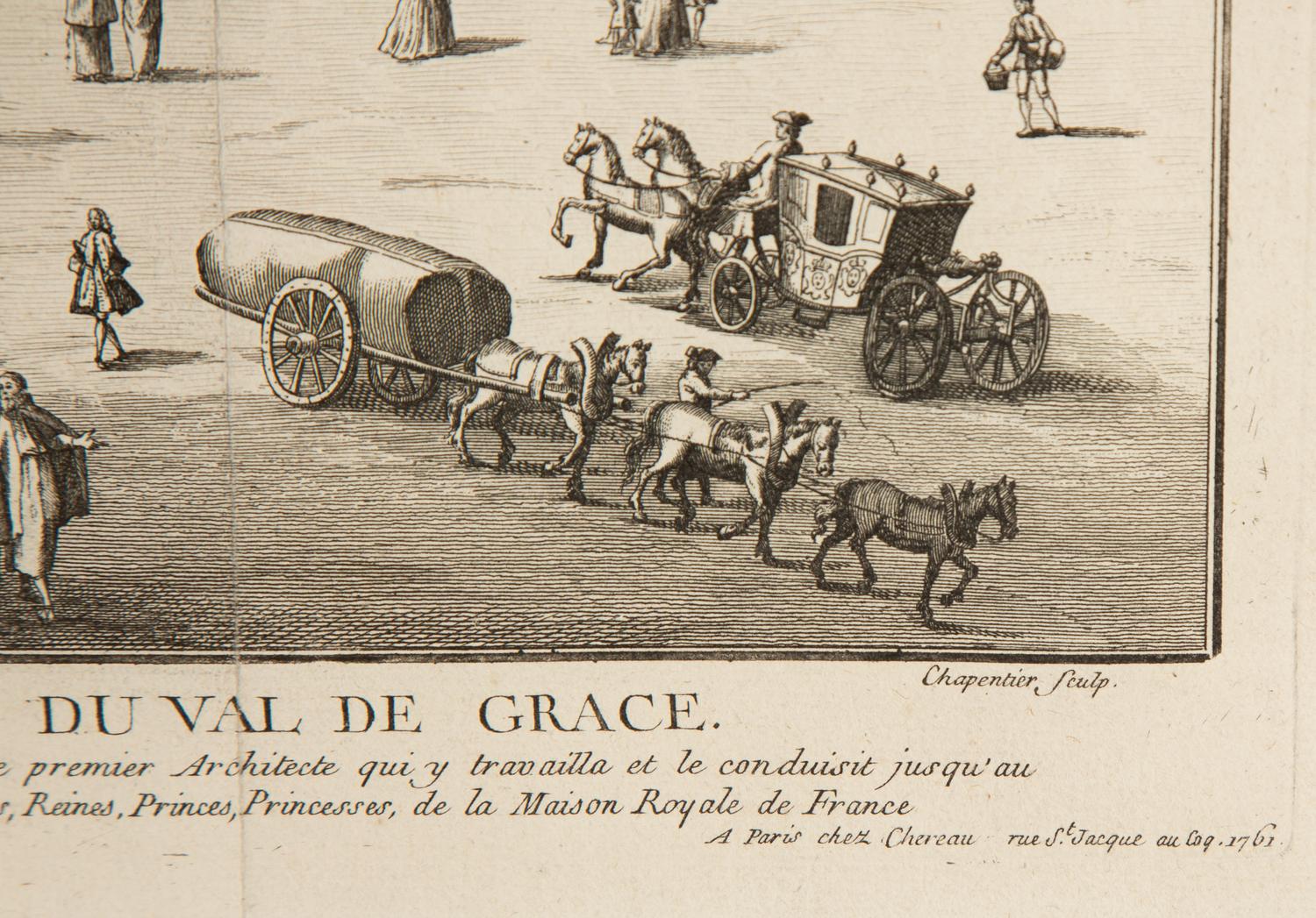 A Copper Engraving by Francois-Philippe Charpentier (French, 1734-1817) Vue Persepctive de la Facade de L'Abbaye Royal du Val du Grace