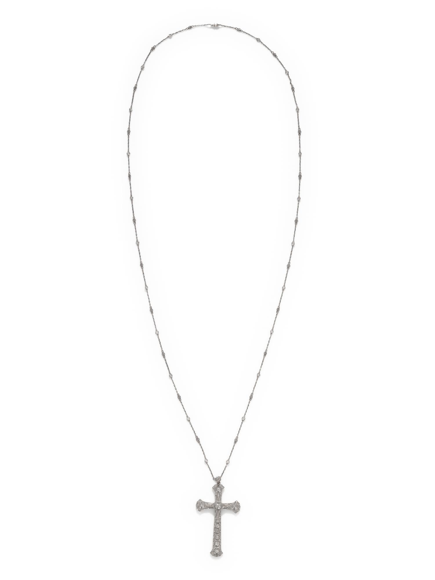 ANTIQUE, DIAMOND CROSS PENDANT/NECKLACE