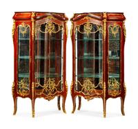 A Pair of Louis XV Style Gilt-Bronze-Mounted Kingwood and Tulipwood Vitrines