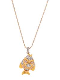 BICOLOR GOLD AND DIAMOND FISH PENDANT/NECKLACE