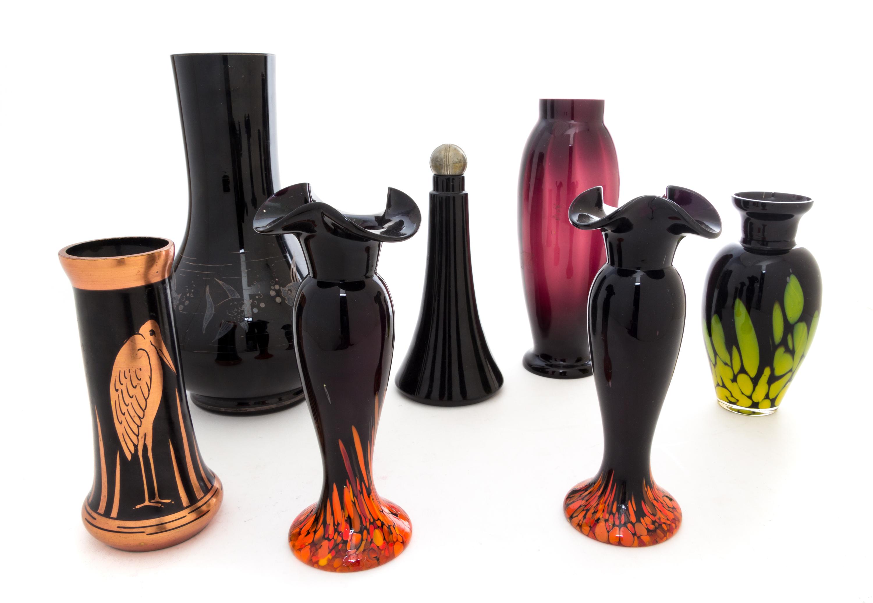 A Collection of Czechoslovakian Glass Articles Height of tallest 9 inches.