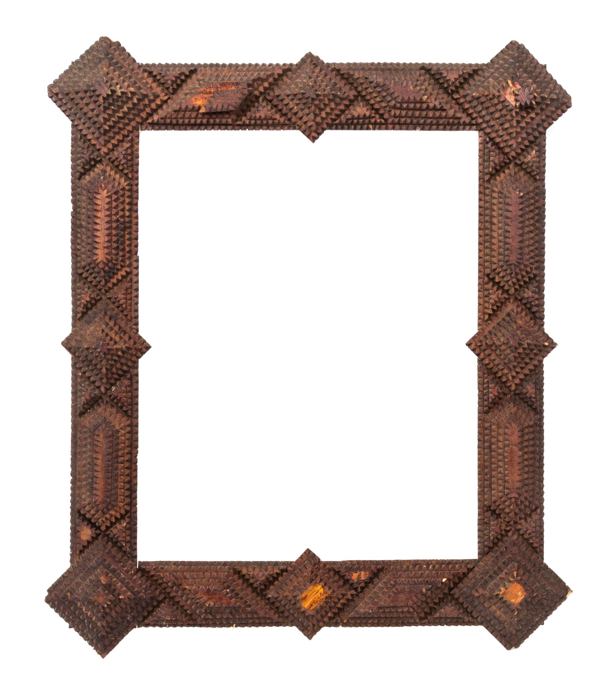A Tramp Art Picture Frame Height 23 1/2 x width 27 1/2 inches.