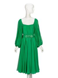 Galanos, Green Chiffon Cocktail Dress