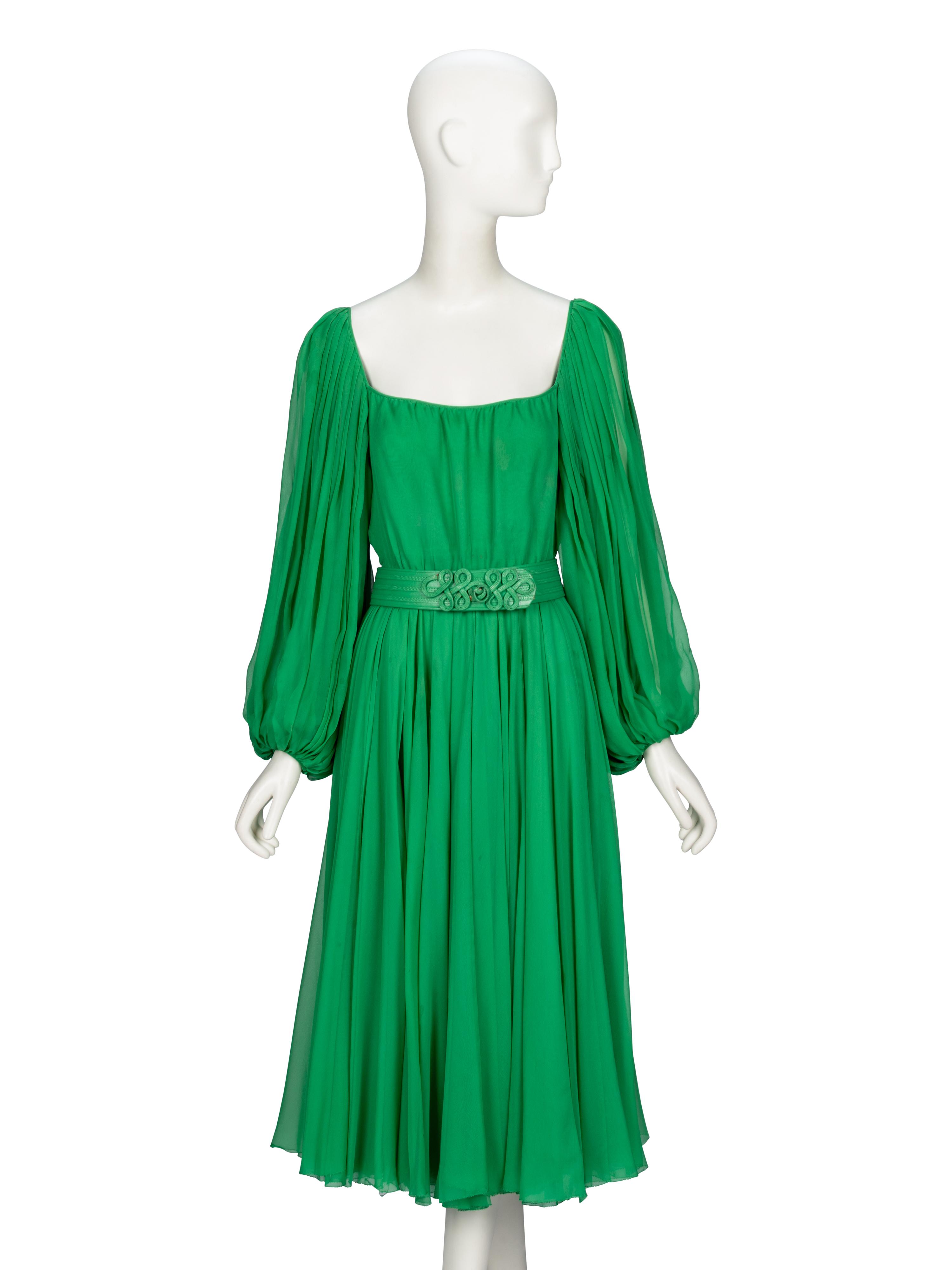 Galanos, Green Chiffon Cocktail Dress