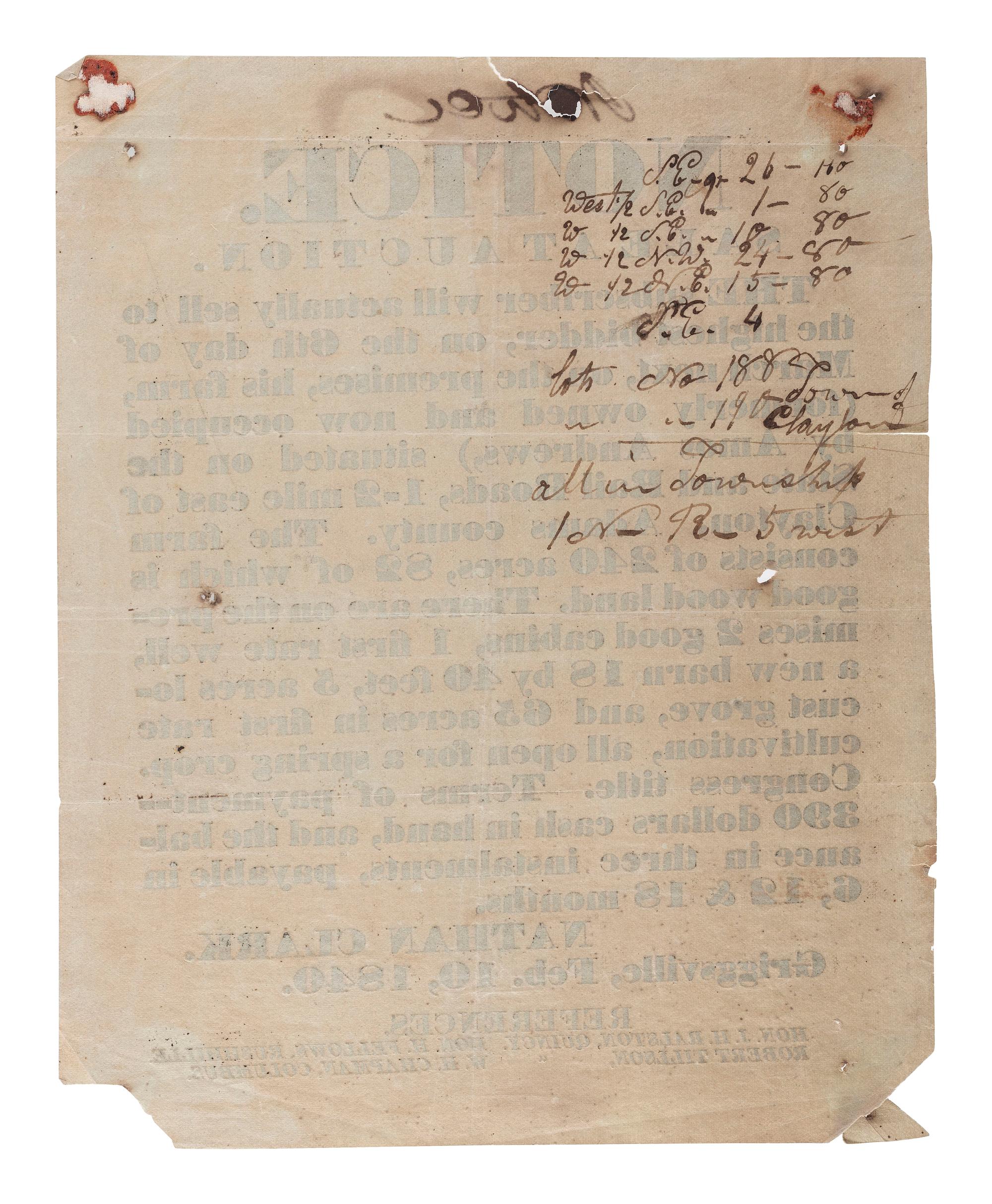 [ILLINOIS]. A group of 5 early Illinois land sale broadsides, comprising: