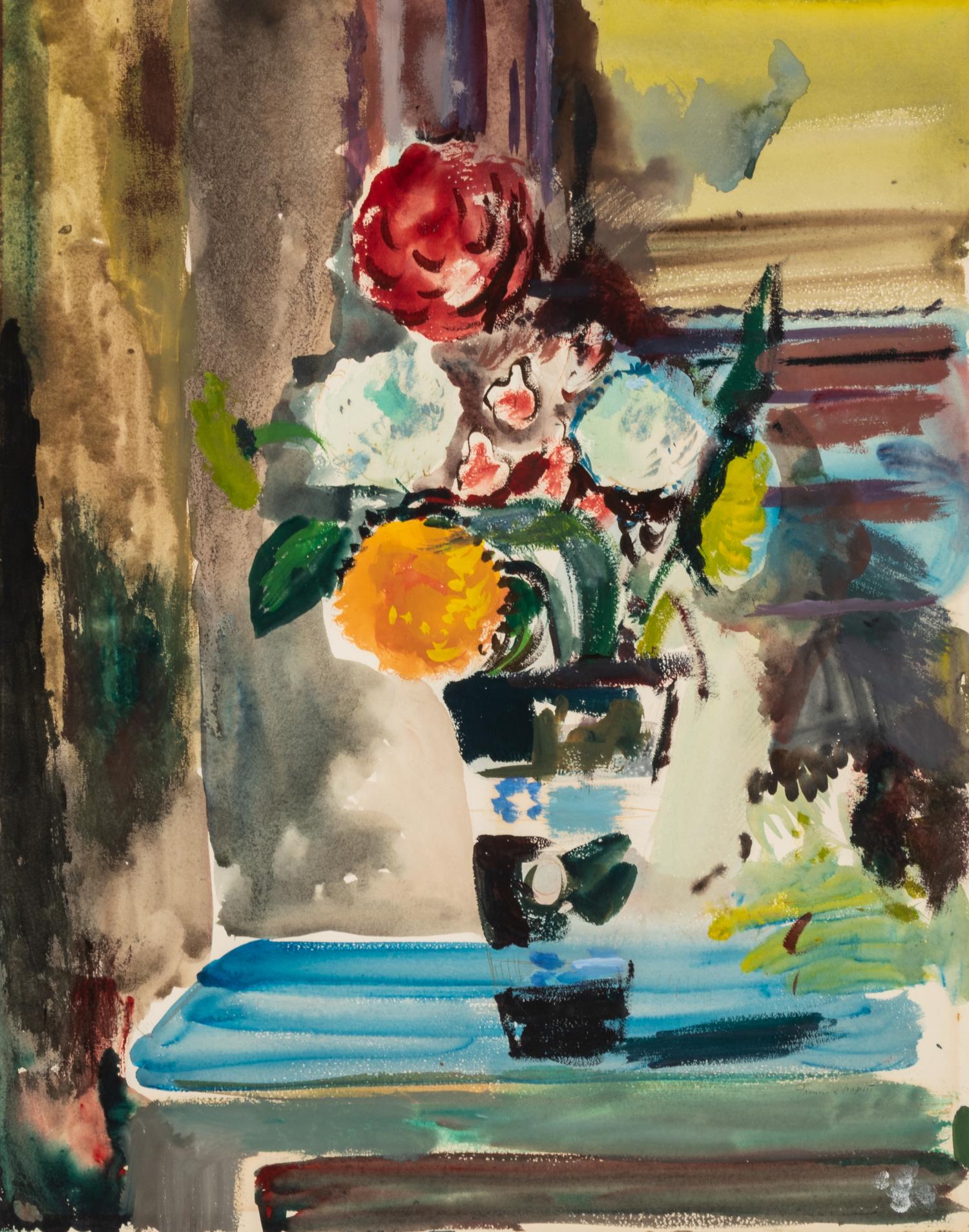 Francis Chapin, (American, 1899-1965), A group of three works: Nude, Nude with Orange Drape, and Vase of Flowers