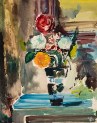 Francis Chapin, (American, 1899-1965), A group of three works: Nude, Nude with Orange Drape, and Vase of Flowers