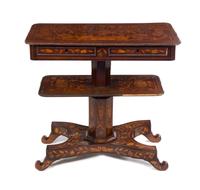 A Dutch Marquetry Two-Tier Console Table Height 30 x width 31 x depth 16 inches. — 19th CENTURY