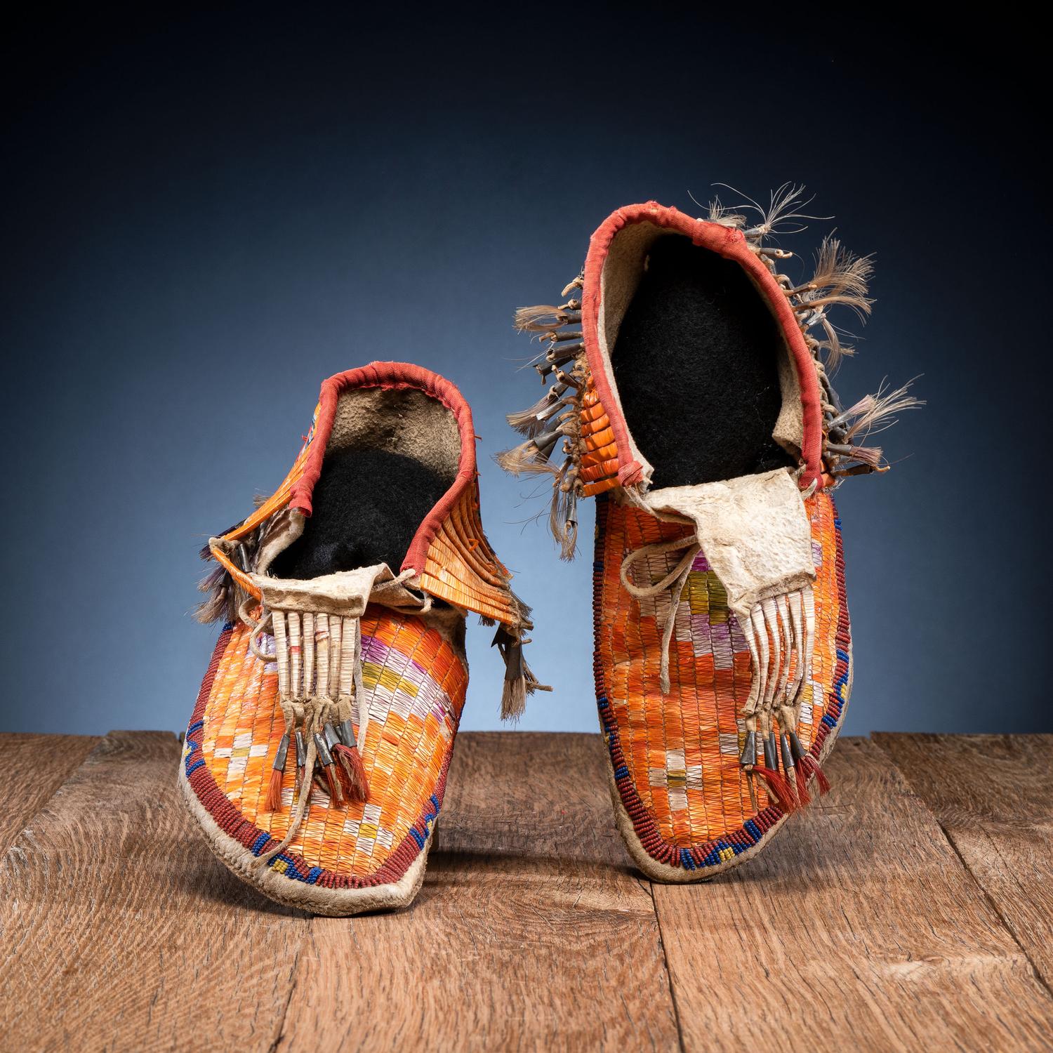 Sioux Quilled and Beaded Hide Moccasins