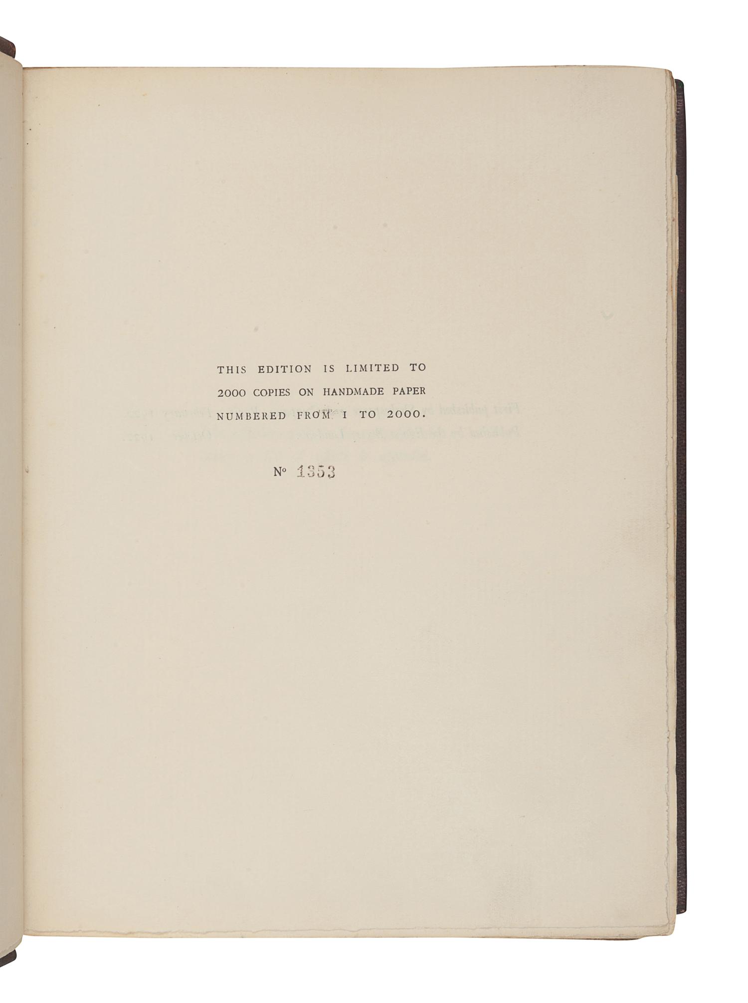 JOYCE, James (1882-1941). Ulysses . London: Printed for the Egoist Press, London by John Rodker, Paris, 1922.