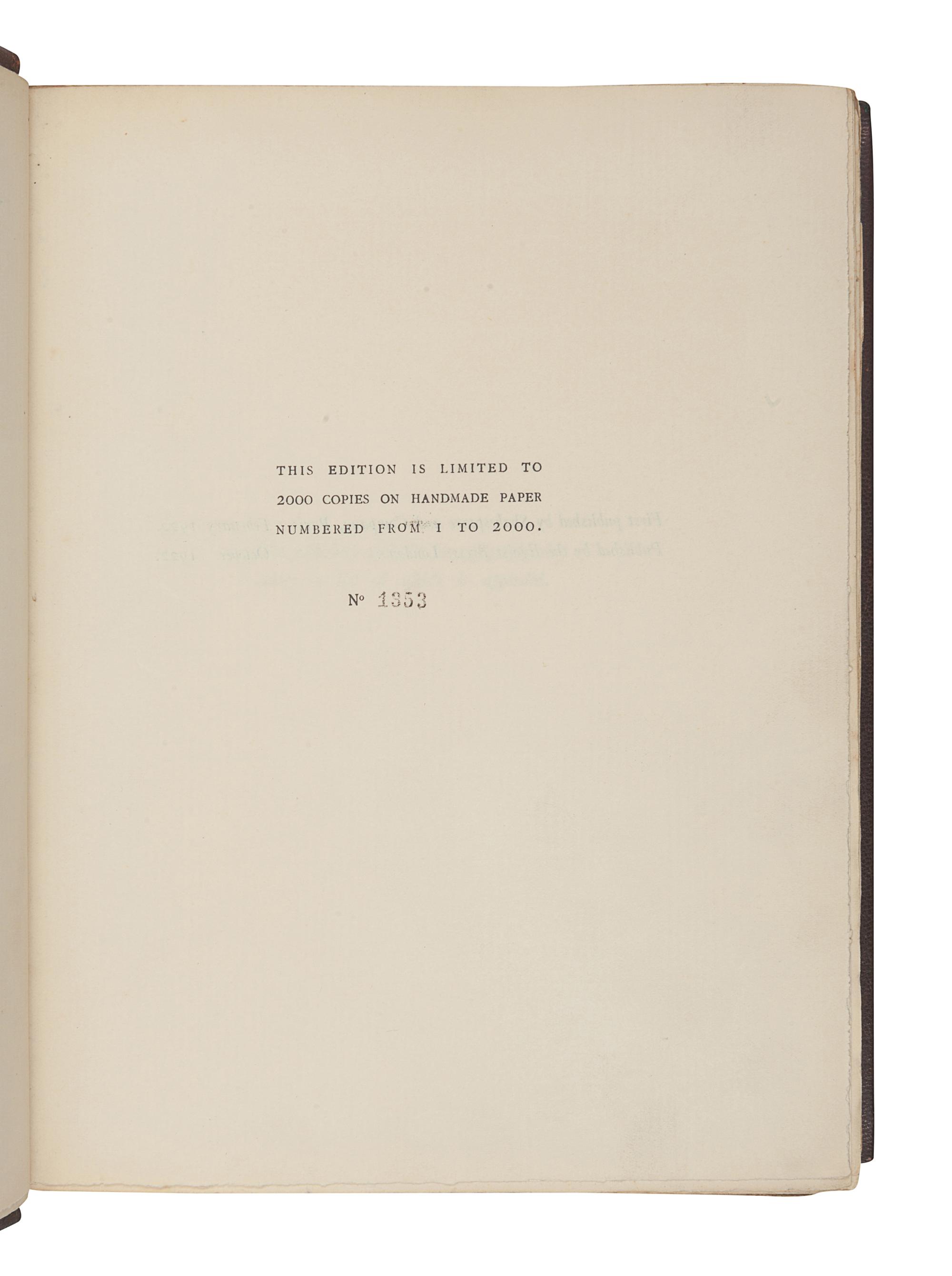 JOYCE, James (1882-1941). Ulysses . London: Printed for the Egoist Press, London by John Rodker, Paris, 1922.