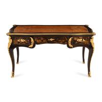 A Louis XV Style Black Lacquer and Gilt Bronze Mounted Bureau Plat