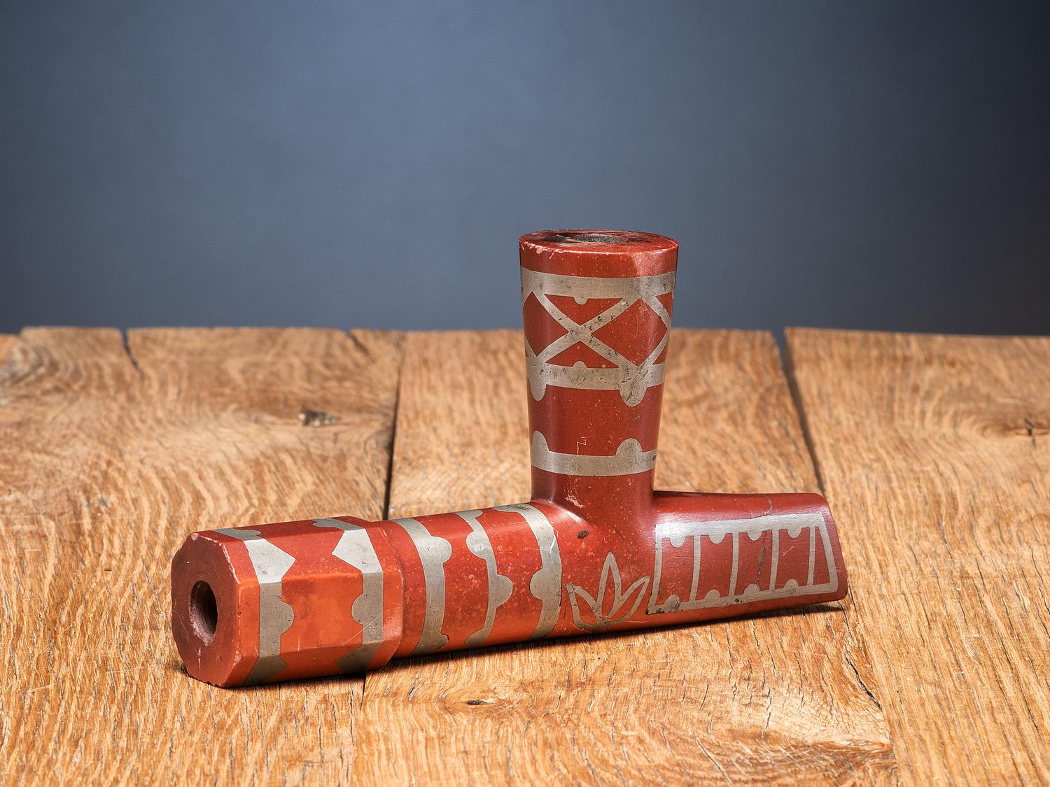 Great Lakes Catlinite Pipe, with Lead Inlay