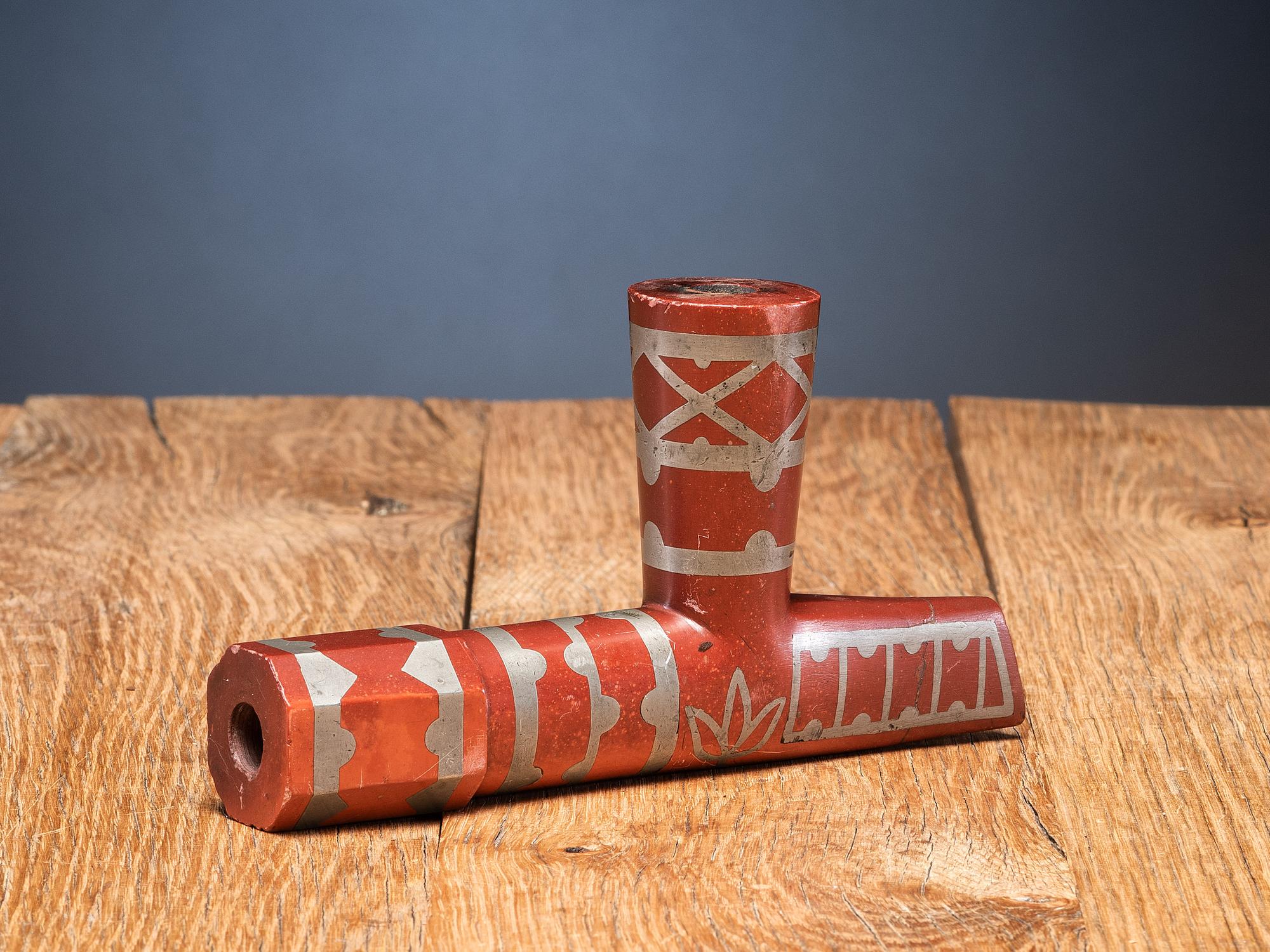 Great Lakes Catlinite Pipe, with Lead Inlay