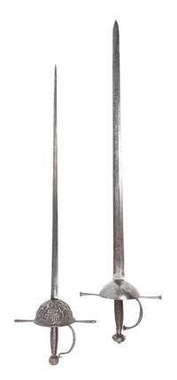 Two Continental Basket-Handled Rapiers Length of longer 43 1/2 inches.