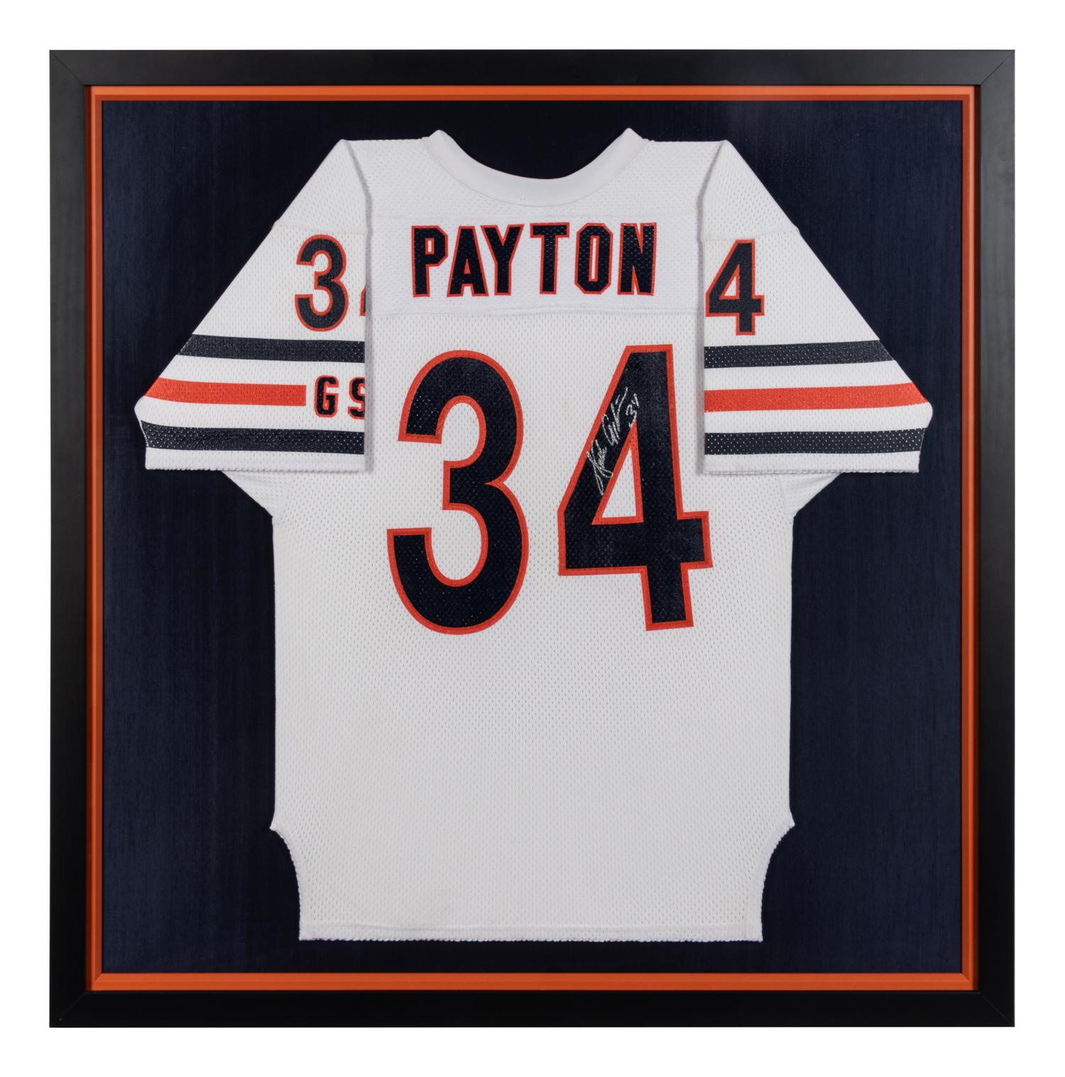 A Walter Payton Signed Autograph Chicago Bears Football Jersey Display (Beckett Authentication Services BAS Certified),