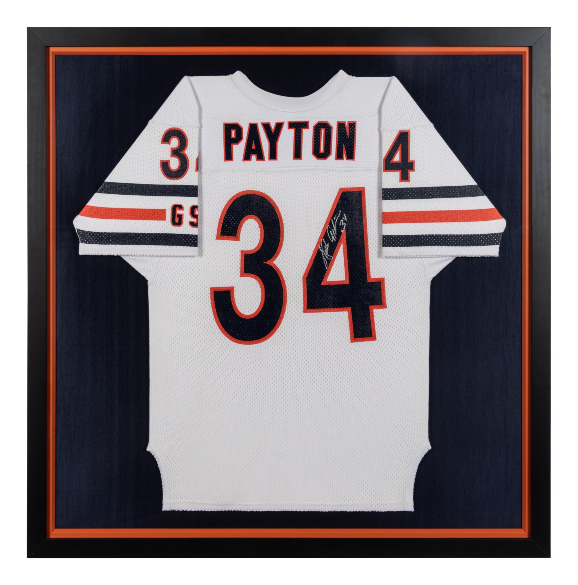 A Walter Payton Signed Autograph Chicago Bears Football Jersey Display (Beckett Authentication Services BAS Certified),