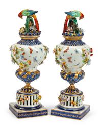 A Pair of French Porcelain Covered Urns