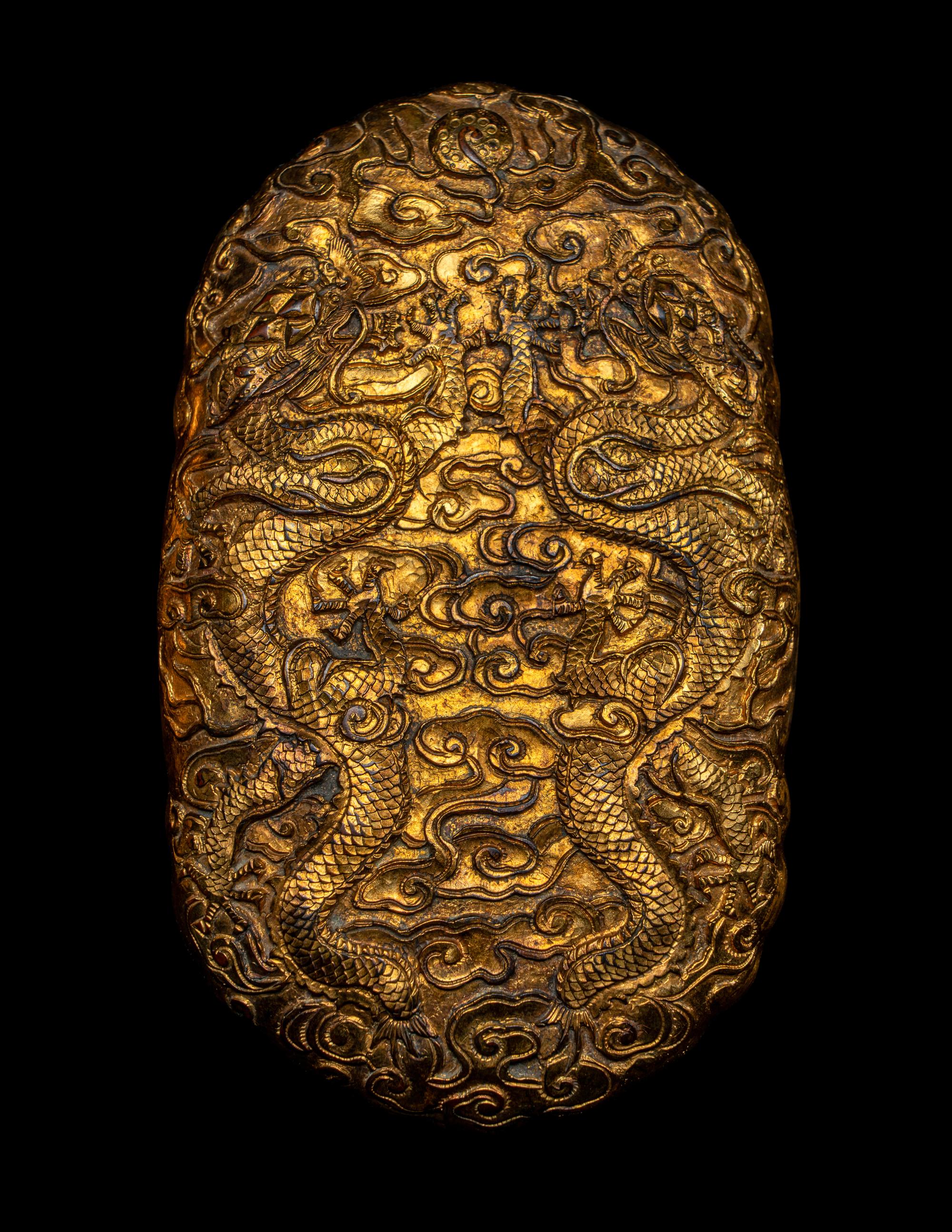 A Chinese Gilt Bronze 'Dragon' Two-Part Tally