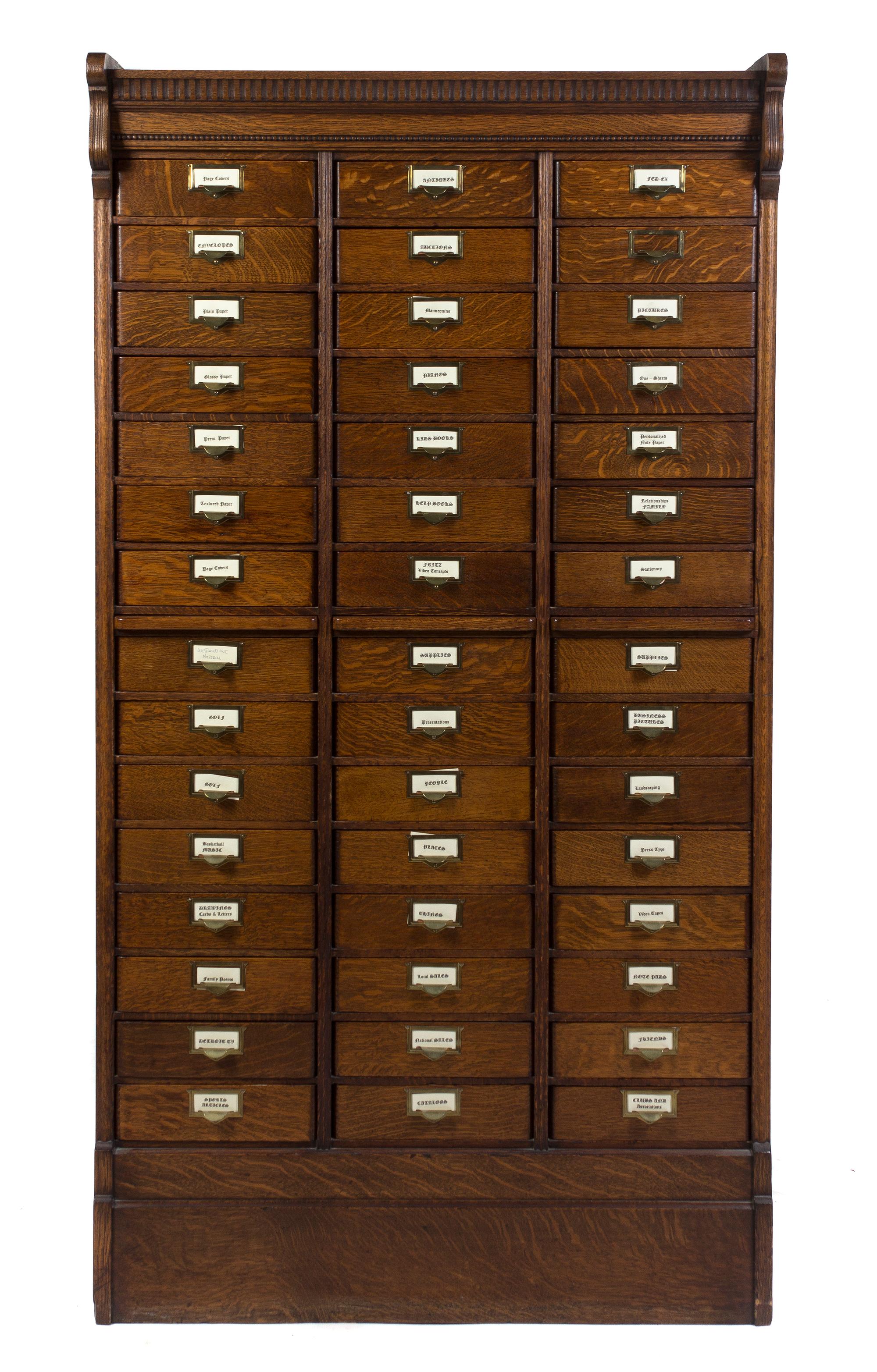 A Victorian Oak File Cabinet, Height 78 x width 42 x depth 14 3/4 inches.