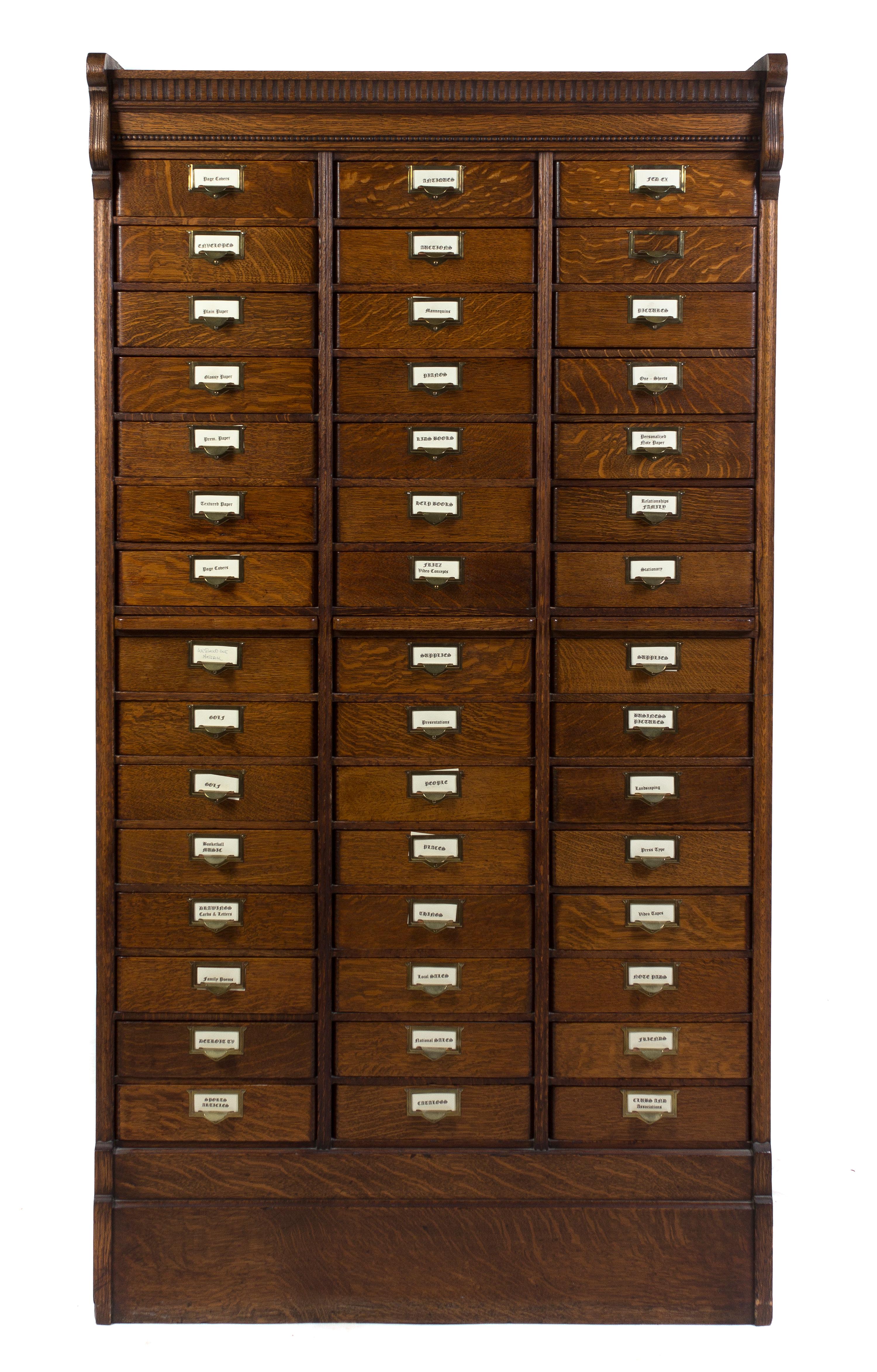 A Victorian Oak File Cabinet, Height 78 x width 42 x depth 14 3/4 inches.