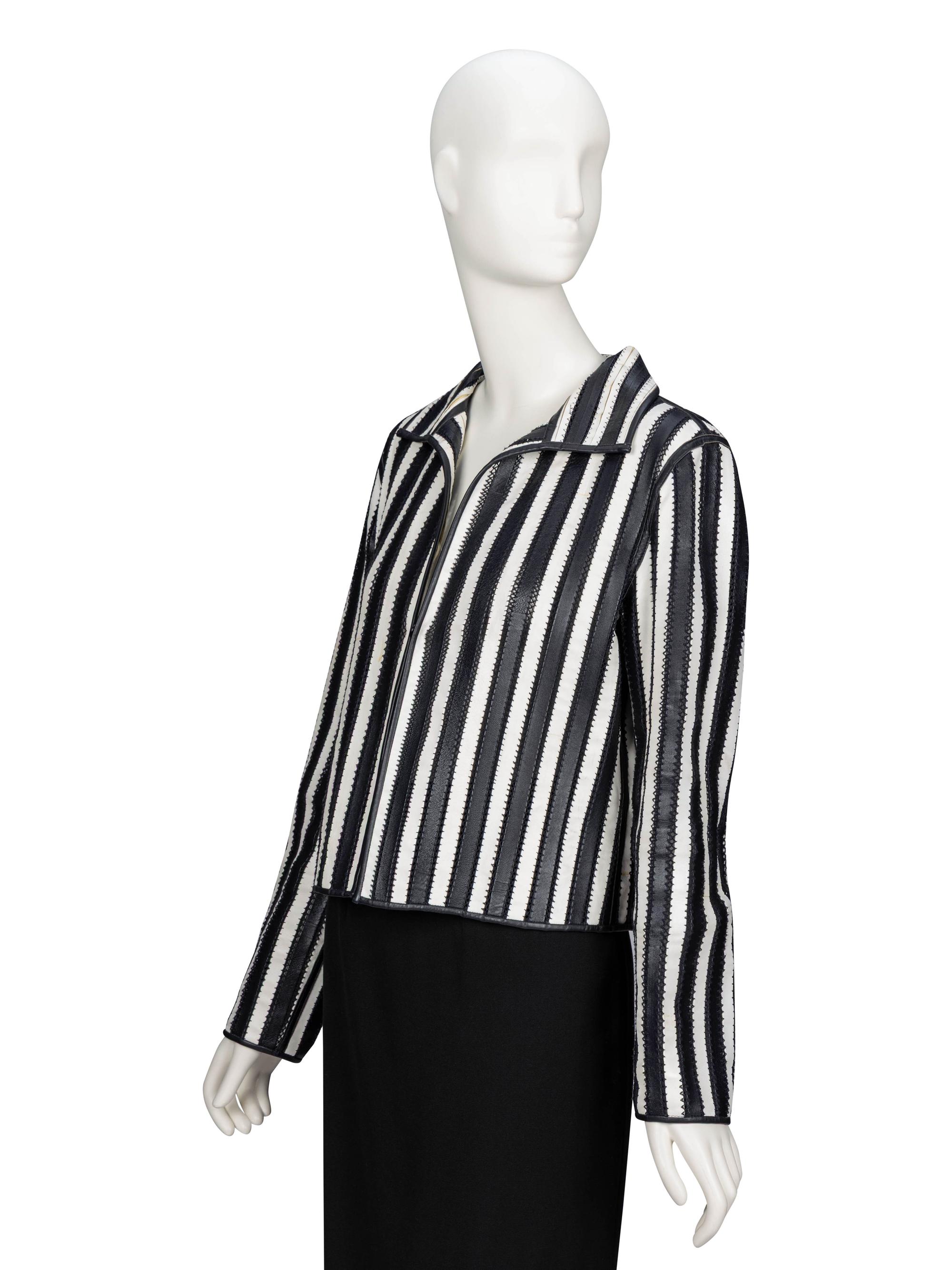 Giorgio Armani, Strip-Pieced Black & White Leather Jacket
