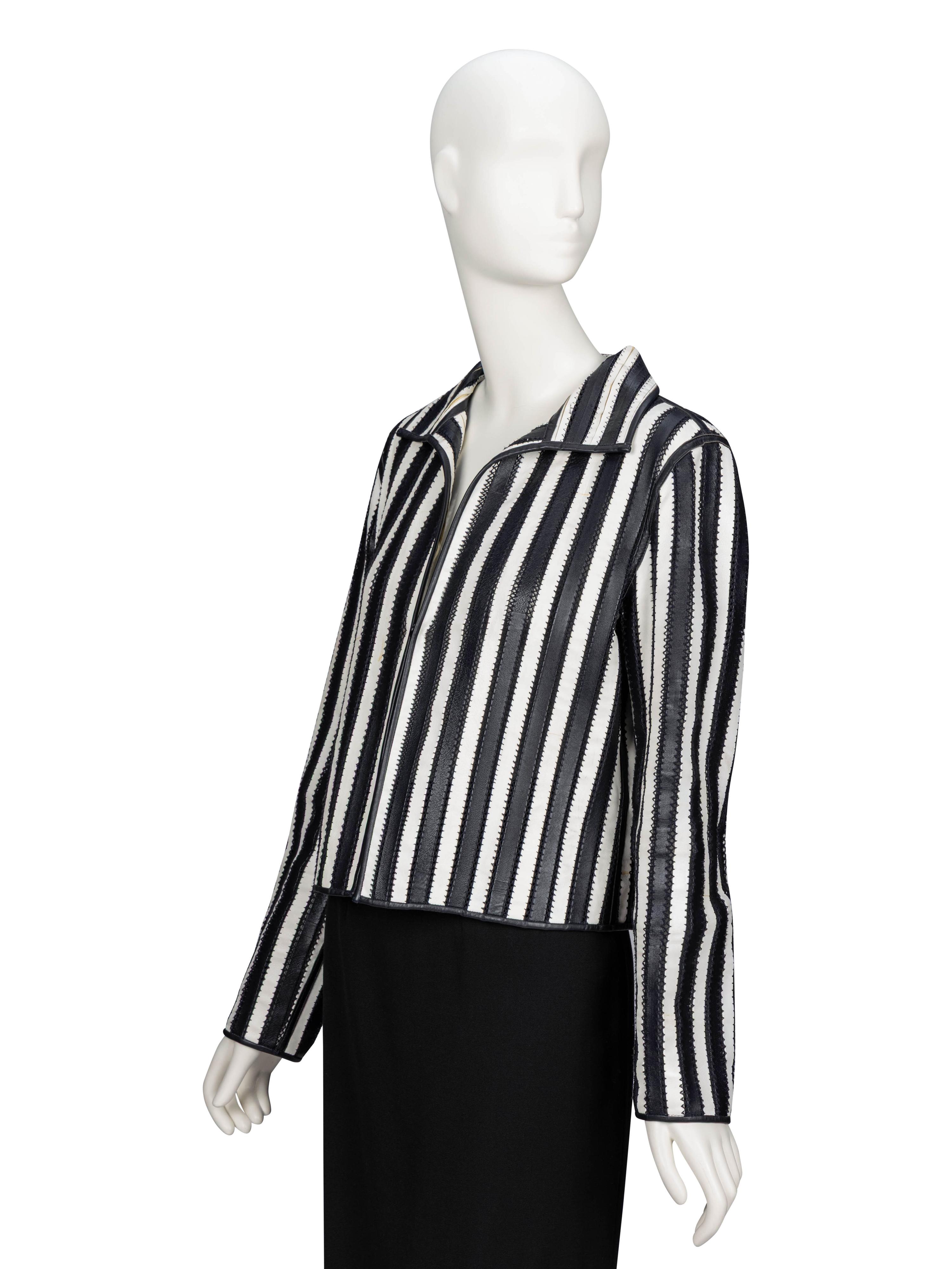 Giorgio Armani, Strip-Pieced Black & White Leather Jacket