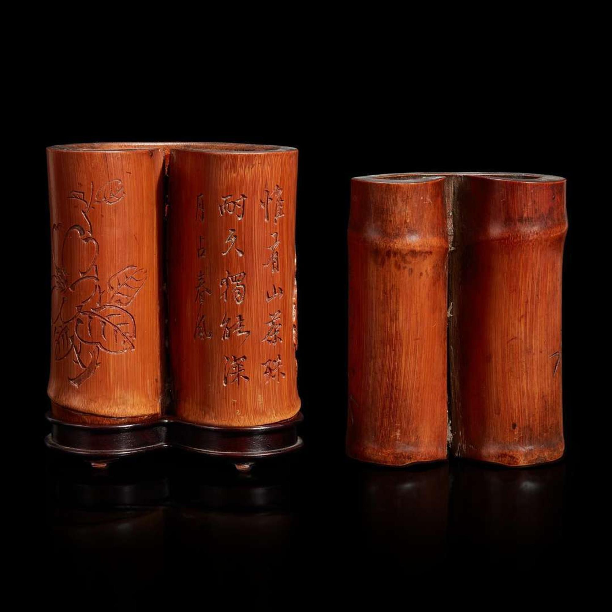 Two Chinese carved bamboo brushpots