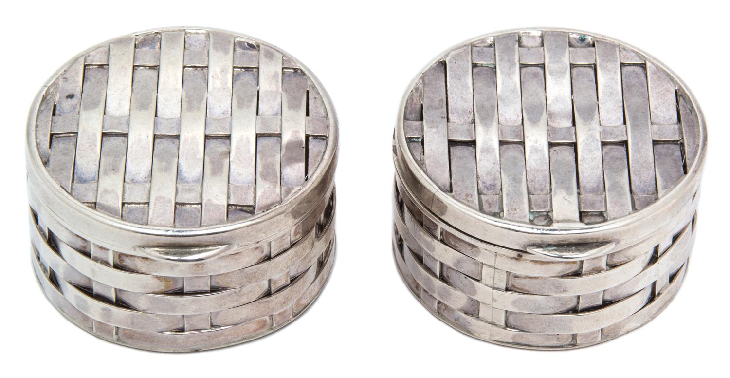 A Pair of Italian Silver Basket-Weave Pill Boxes, , Retailed by Tiffany & Co., New York.