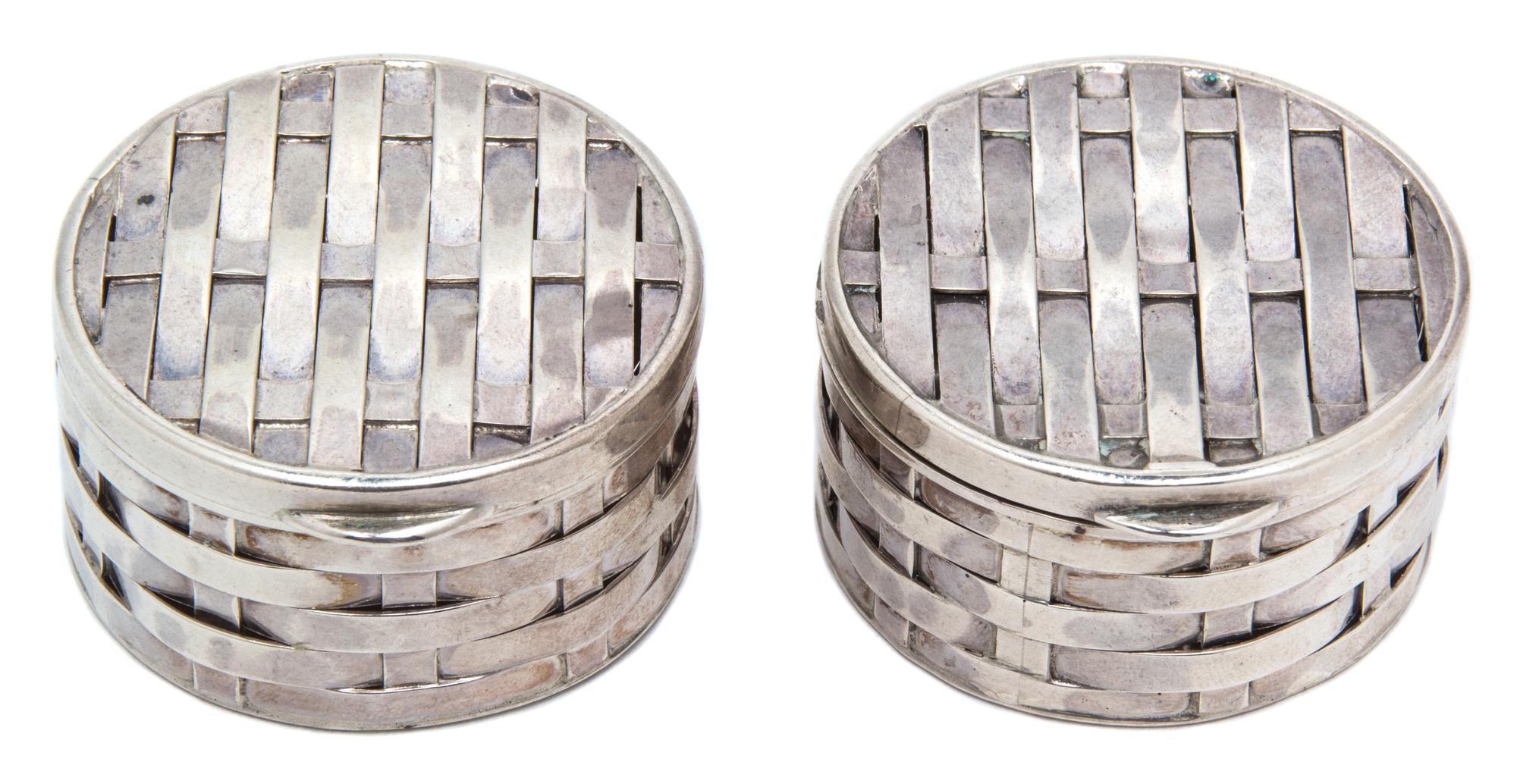 A Pair of Italian Silver Basket-Weave Pill Boxes, , Retailed by Tiffany & Co., New York.