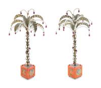 A Pair of Tole Peint Palm Trees Hung with Clear and Amethyst Drops — 20TH CENTURY
